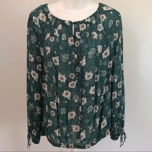 Lucky Brand Boho Floral Print Sheer Top